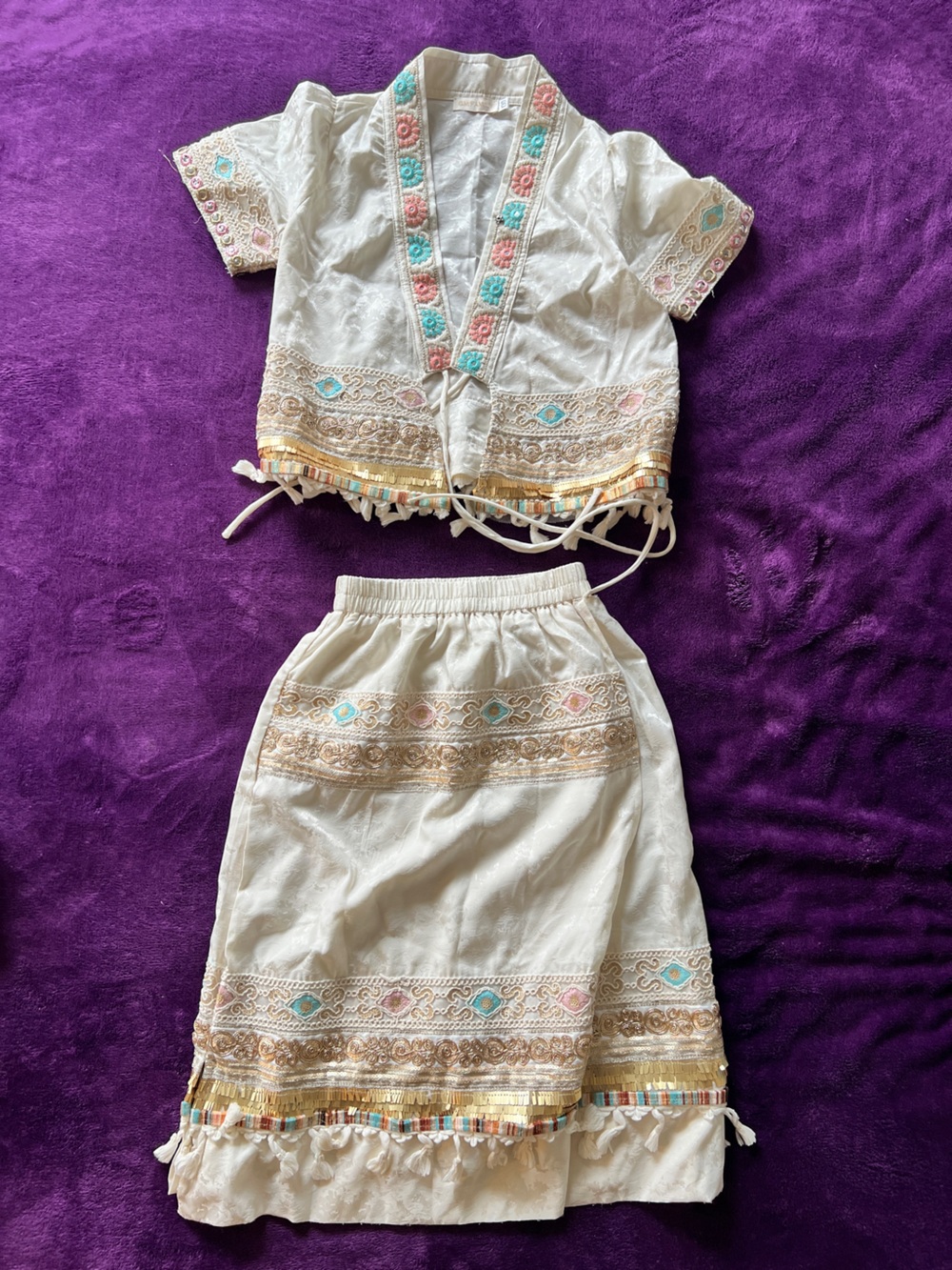 Girls Ethnic Dress Set With Embroidery and Gold
